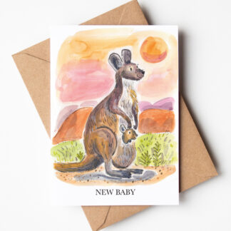 Kangaroo and Joey New Baby Blank Greetings Card