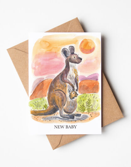 Kangaroo and Joey New Baby Blank Greetings Card