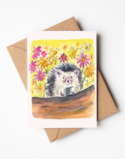 Hedgehog in Daisies Blank Greetings Card