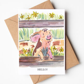 Hello Piglet Blank Greetings Card