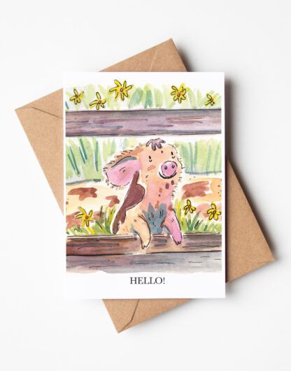 Hello Piglet Blank Greetings Card