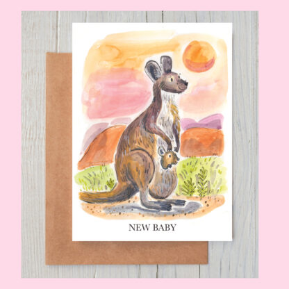Kangaroo and Joey New Baby Blank Greetings Card - Image 2