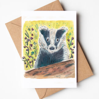 Badger in Bluebells Wildlife Conservation Greetings Card