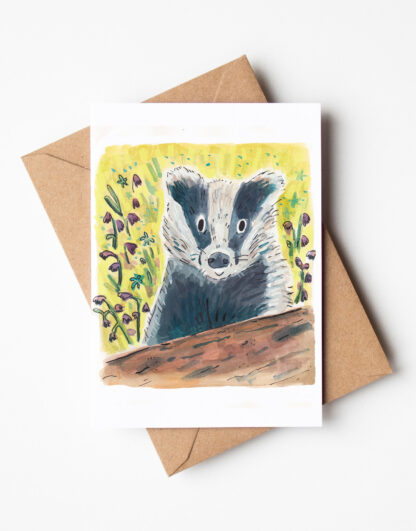 Badger in Bluebells Wildlife Conservation Greetings Card