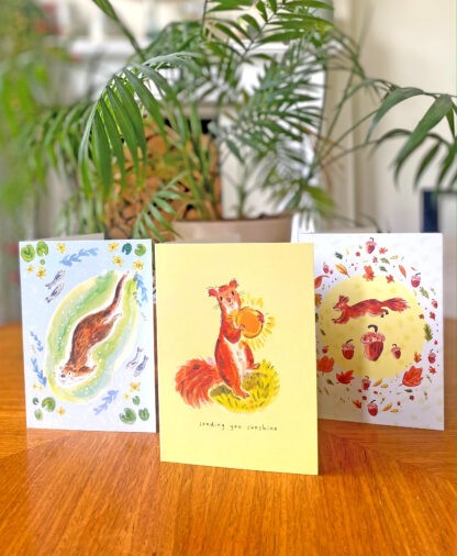 Jumping Squirrel and Acorns Wildlife Greetings Card - Image 4