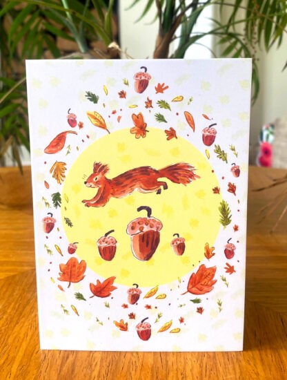 Jumping Squirrel and Acorns Wildlife Greetings Card - Image 2