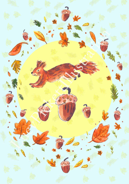 Jumping Squirrel and Acorns Wildlife Greetings Card - Image 5