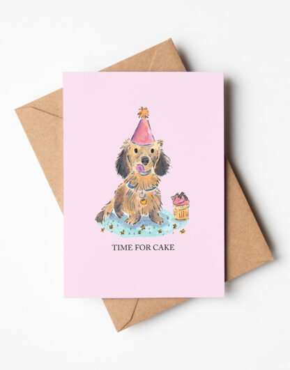 Time for Cake Dachsund Party Dog Birthday Greetings Card