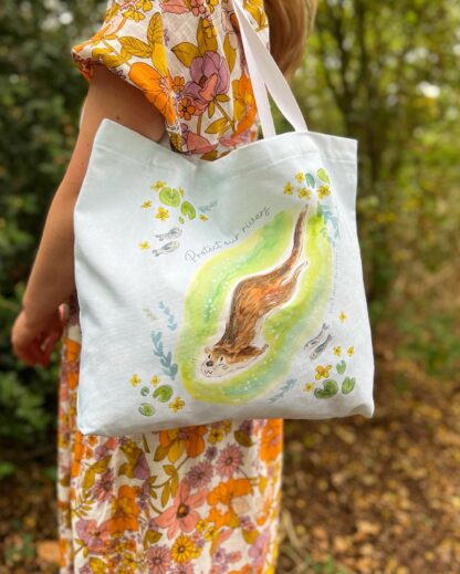 Swimming Otter Conservation Large Cotton Tote Shopper