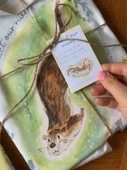 Swimming Otter Conservation Large Cotton Tote Shopper - Image 3