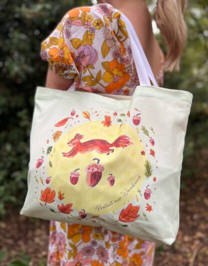 Jumping Squirrel Woodland Conservation Large Cotton Tote Shopper - Image 2