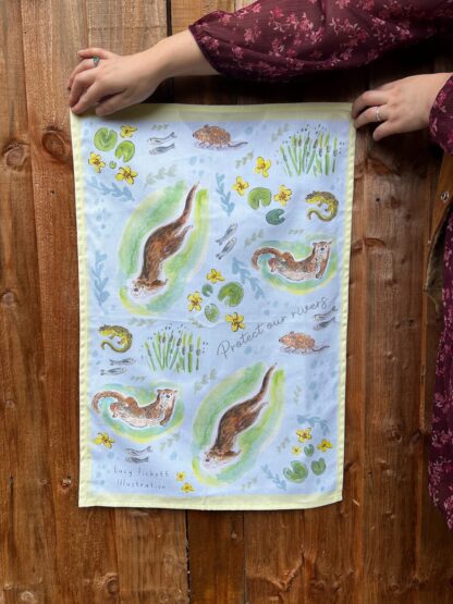 River Conservation Otter & Newt Cotton Tea Towel - Image 2